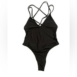 Black thong one piece swimsuit